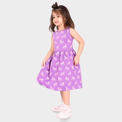 Girls Lavender Cotton Casual Dress