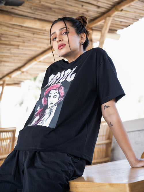 Women Princess Oversize Front and Back print Tshirt BON12143