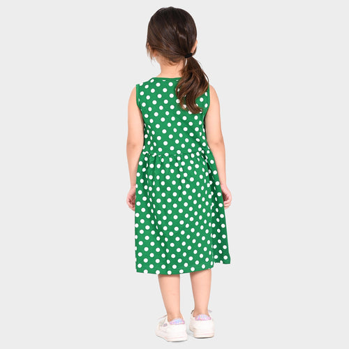 Girls Green Doted Casual Dres