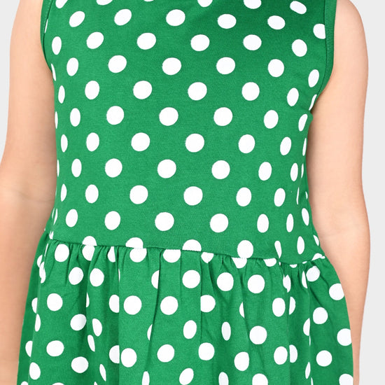 Girls Green Doted Casual Dres