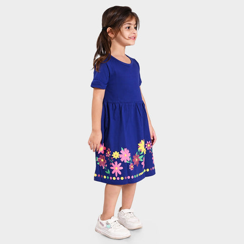 Girls Cotton Casual Blue Dress