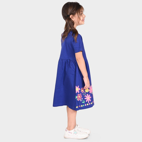 Girls Cotton Casual Blue Dress