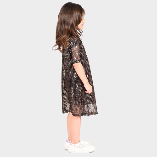 Girls Black Sequence Oversized Party Dress