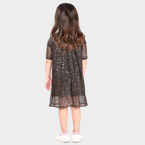 Girls Black Sequence Oversized Party Dress