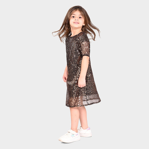Girls Black Sequence Oversized Party Dress