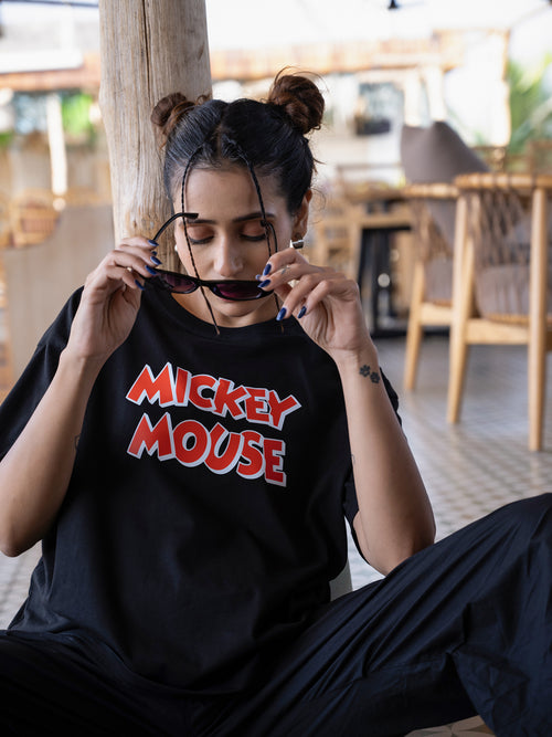 Women Mickey Oversize Front and Back print Tshirt BON12087