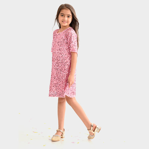 Girls Pink Party Wear Dress