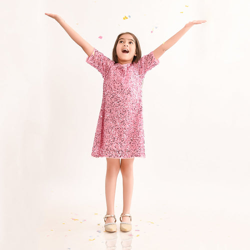 Girls Pink Party Wear Dress
