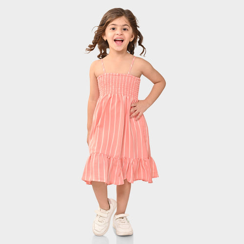 Girls Peach Sleeveless Dress