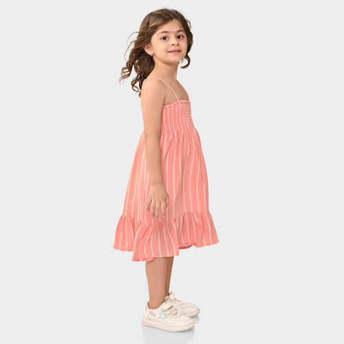 Girls Peach Sleeveless Dress
