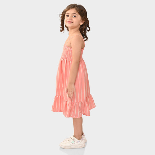 Girls Peach Sleeveless Dress