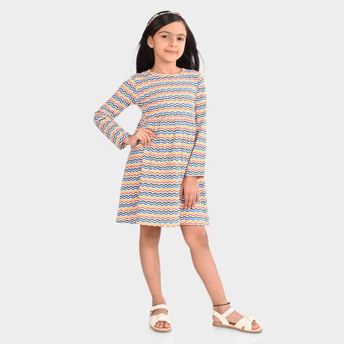 Girls Cotton Asymmetric Print Dress