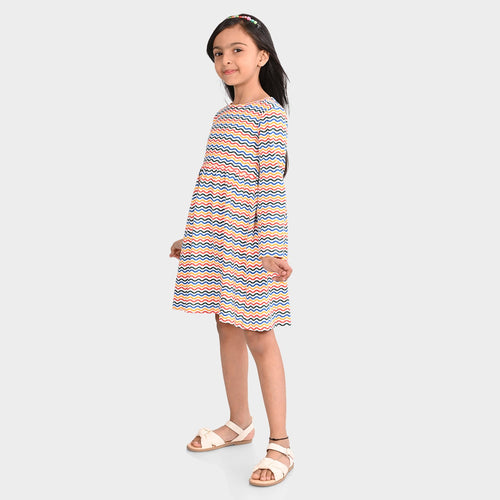 Girls Cotton Asymmetric Print Dress