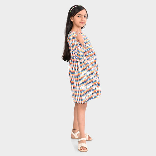 Girls Cotton Asymmetric Print Dress