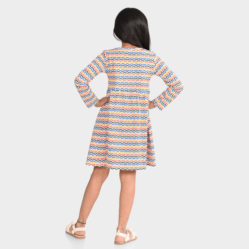Girls Cotton Asymmetric Print Dress
