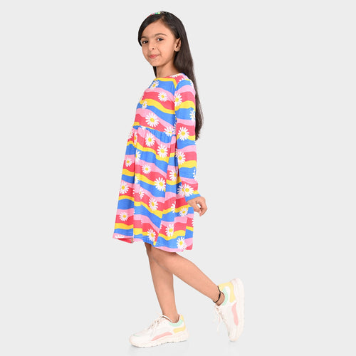 Girls Printed Full Sleeves Dress
