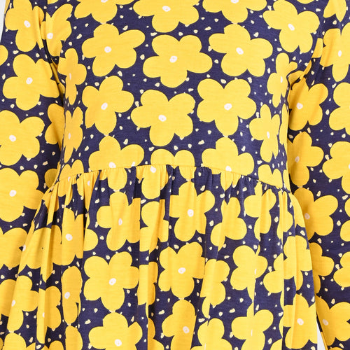 Girls Yellow Printed Cotton Full sleeves Dress