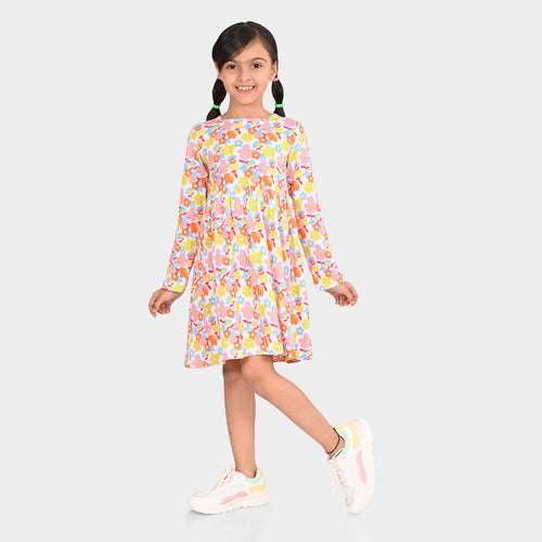 Girls Cotton Printed Full sleeve Dress