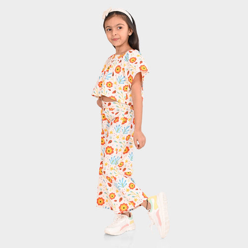 Girls Multi Flower Printed Clothing Set