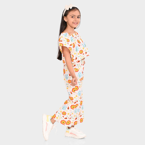 Girls Multi Flower Printed Clothing Set