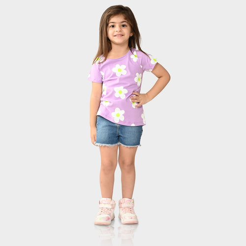 Girls Cotton Printed Lavendor Top