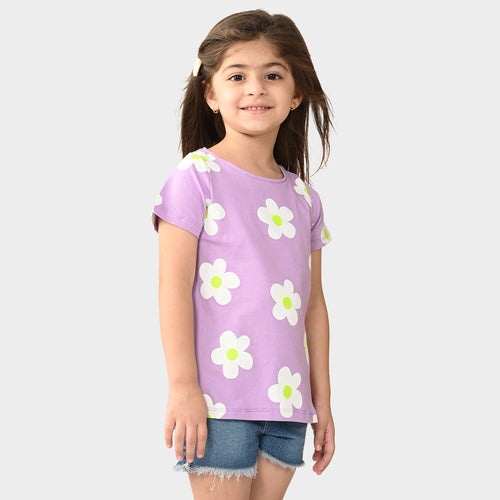 Girls Cotton Printed Lavendor Top