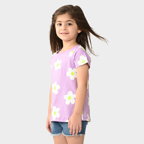 Girls Cotton Printed Lavendor Top