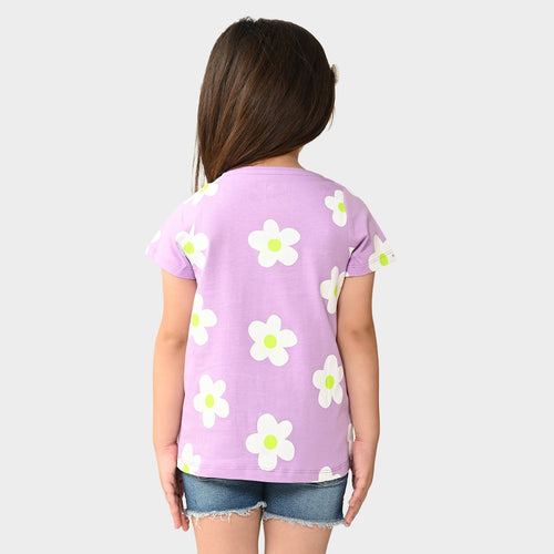 Girls Cotton Printed Lavendor Top