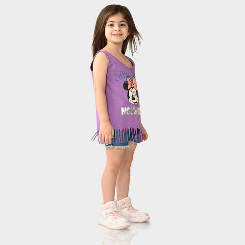 Mini Moon Child Purple Sleeveless fringe Girls Tshirt