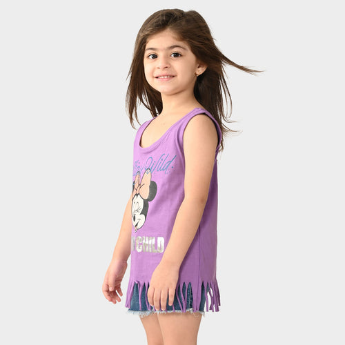 Mini Moon Child Purple Sleeveless fringe Girls Tshirt