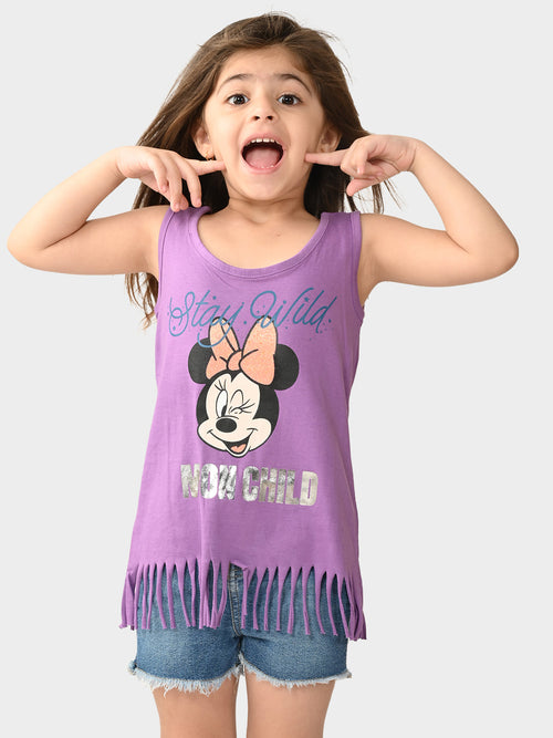 Mini Moon Child Purple Sleeveless fringe Girls Tshirt