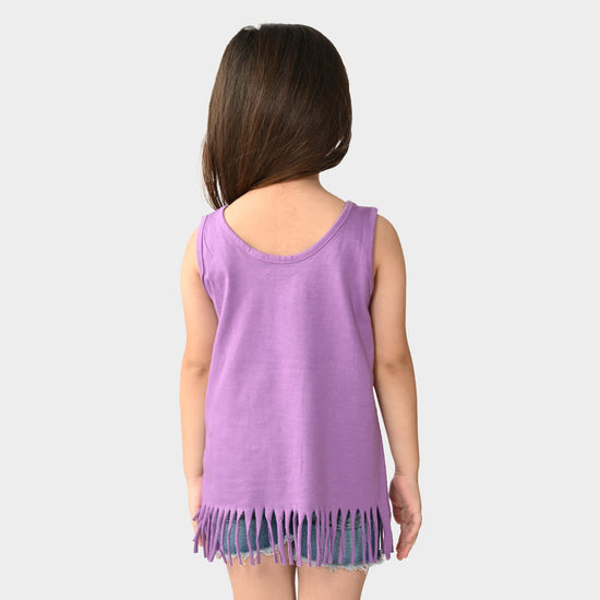 Mini Moon Child Purple Sleeveless fringe Girls Tshirt