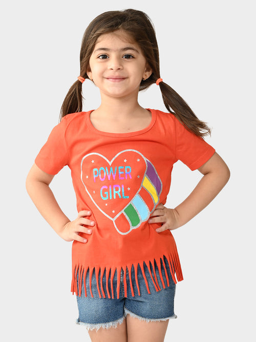 Girls Printed Fringe Top