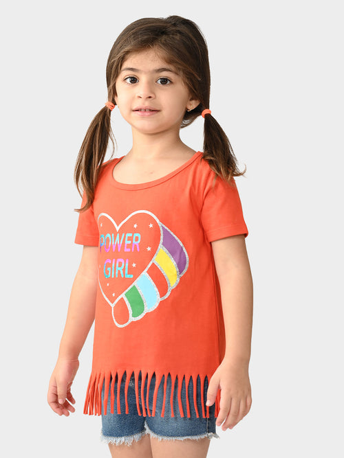 Girls Printed Fringe Top