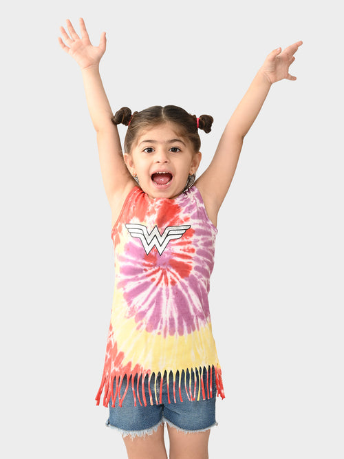 Girls Wonder Women Printed Fringe Top