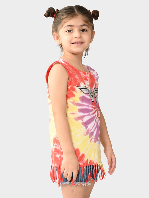 Girls Wonder Women Printed Fringe Top