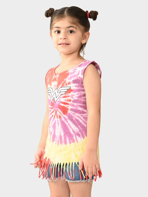 Girls Wonder Women Printed Fringe Top