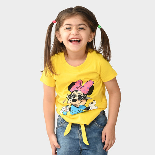 Girls Mickey Printed Knotted Top