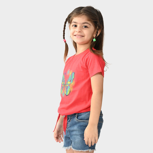 Girls Cotton Knotted Pink Top