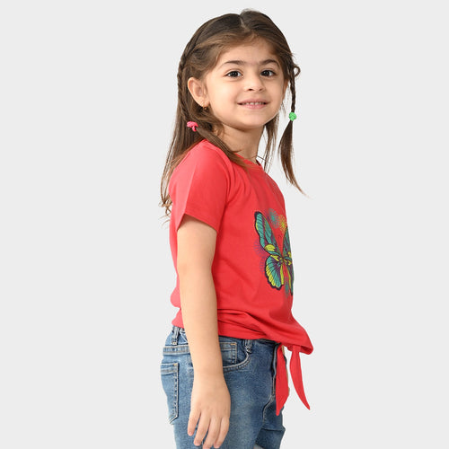 Girls Cotton Knotted Pink Top