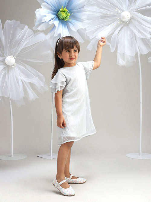 Girls Silver Shimmer Polyester Dress Glam Party Wear for Kids