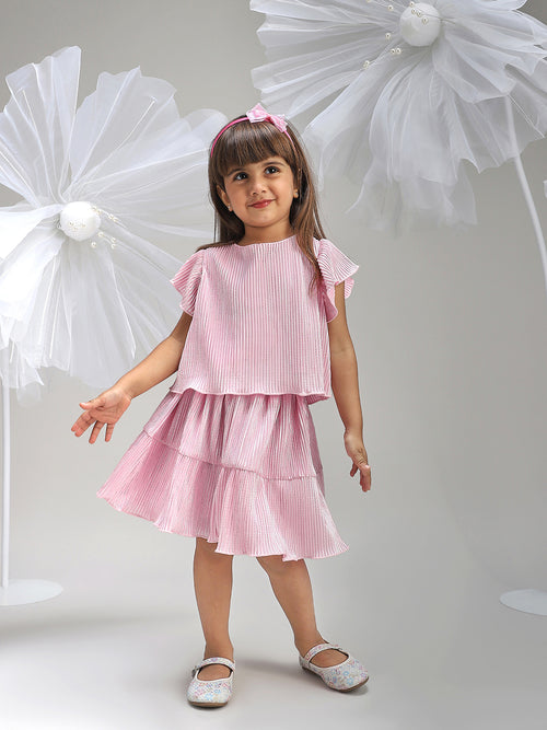 Girls Elegant Pink Polyester Party Dress Stylish and Comfortable Outfit for Kids
