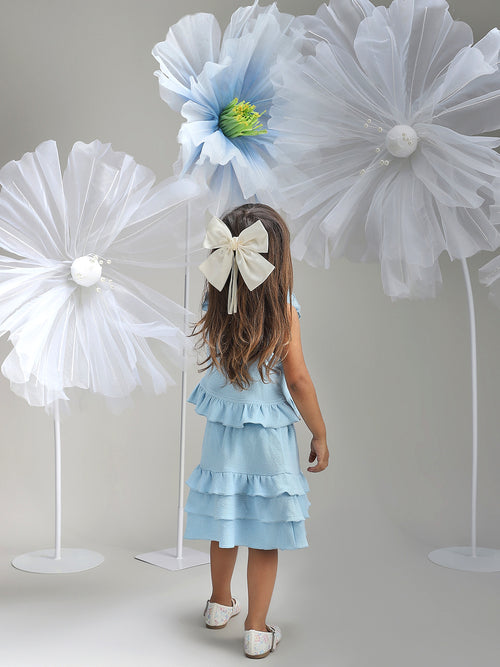 Girls Blue Polyester Dress Fancy Party Wear for Kids|BON12348