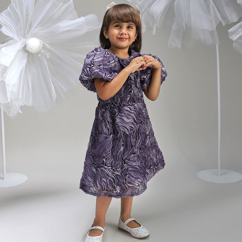 Girls Purple Polyester Dress Trendy and Comfortable Party Wear
