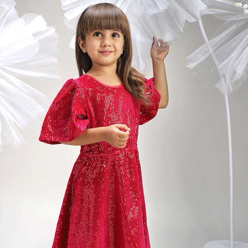 Girls Red Polyester Dress Beautiful Festive and Party Outfit