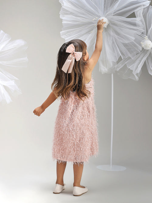 Girls Elegant Pink Polyester Party Dress Stylish and Comfortable Outfit for Kids