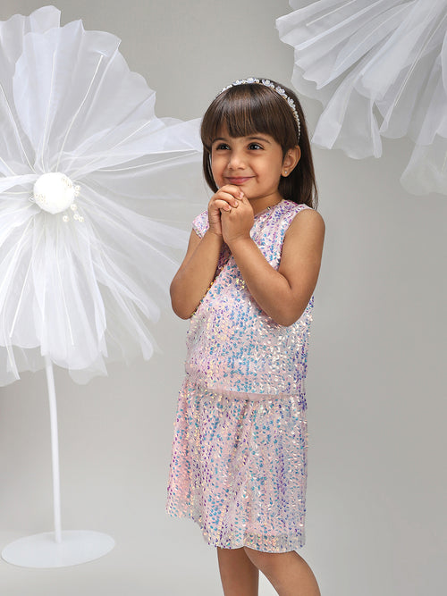 Girls Elegant Pink Polyester Party Dress Stylish and Comfortable Outfit for Kids