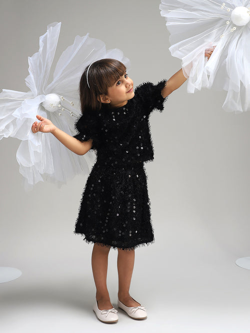 Girls Black Polyester Dress Stylish Evening and Party Outfit