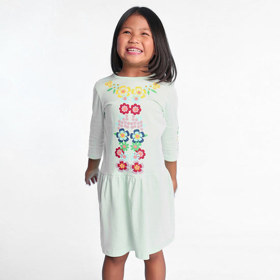 Meadow Green Printed Girls Dress