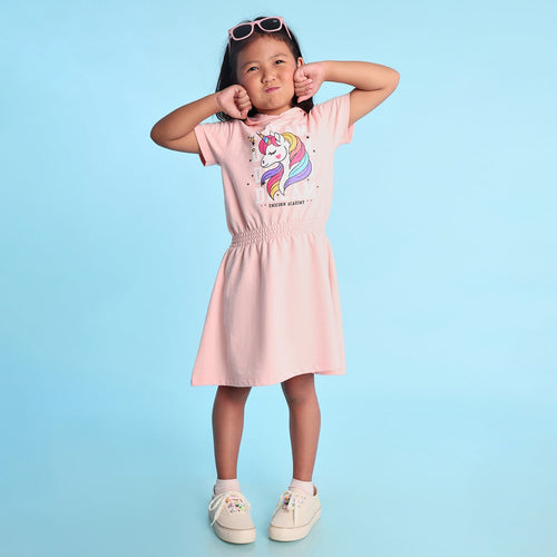 Unicorn Printed Hooded Girls Dress